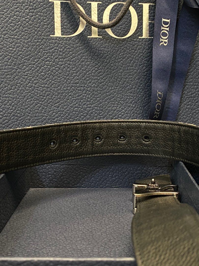 Reversible Belt Strap Beige and Black Dior Oblique Jacquard and Black  Grained Calfskin, 35 MM