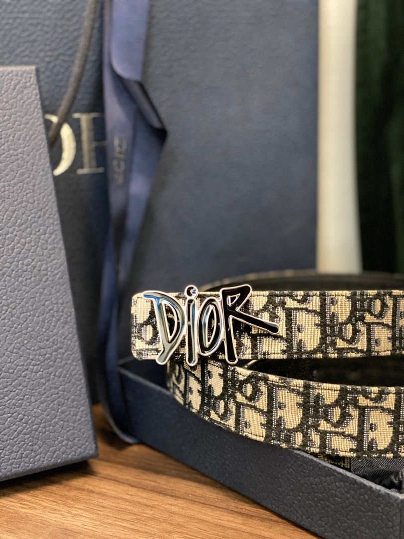 Reversible Belt Strap Beige and Black Dior Oblique Jacquard and Black  Grained Calfskin, 35 MM