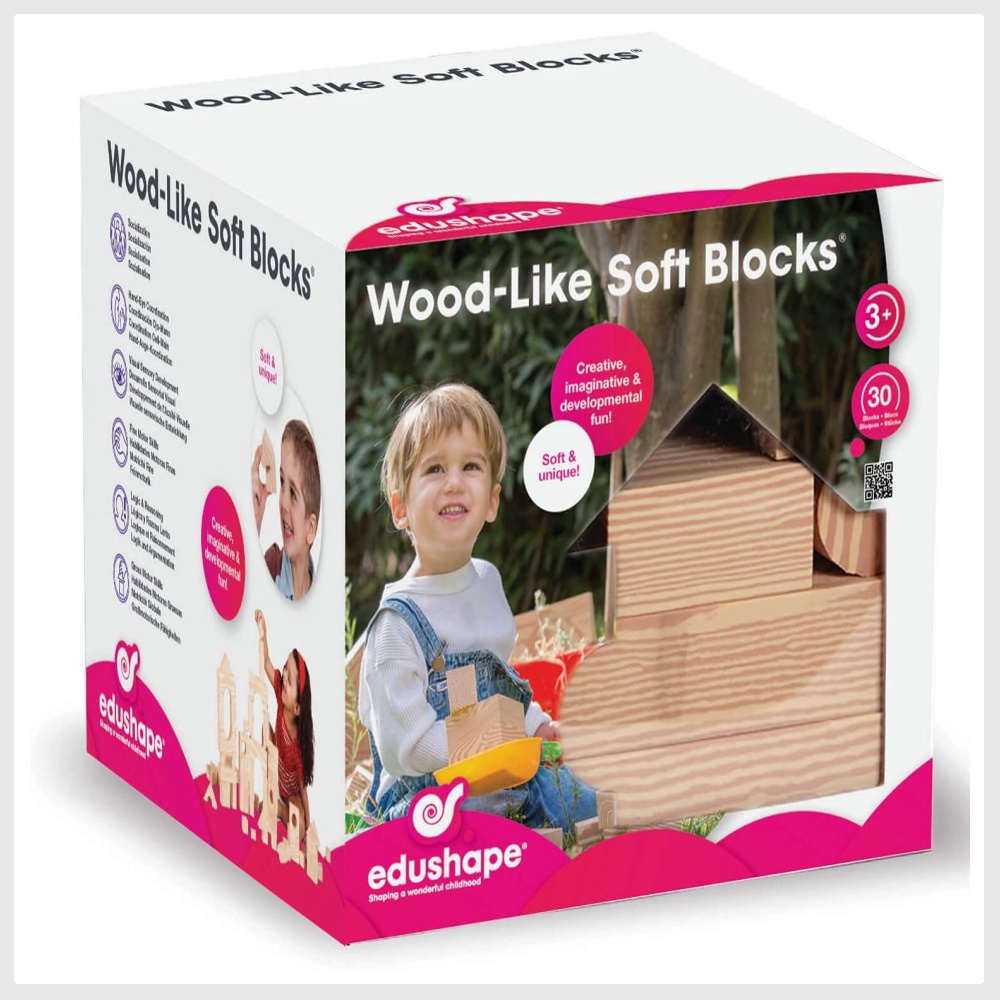 Edushape WoodLike Soft Baby Blocks, 30 Pieces Stacking Blocks That