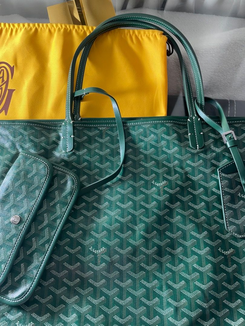 💚 GOYARD SHOULDER TOTE BAG - GREEN w/ Bag Tag & Pouch, Women's