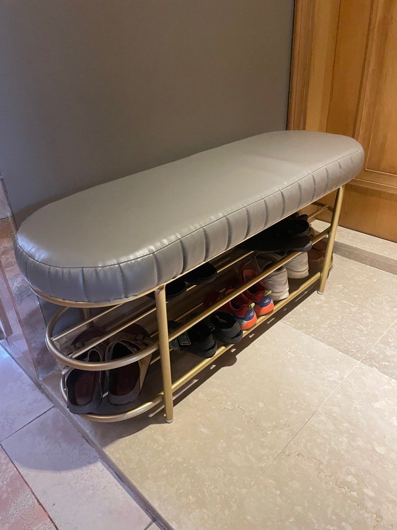 Grey Gold Shoes Racks with seat chairs, Furniture & Home Living