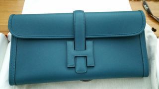100%AUTH Hermes Pochette Jige Elan 29 Swift Clutch Etain Hand Bag Dust  Bag/Box