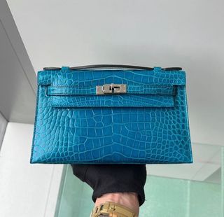 Hermes Blue Brighton Niloticus Crocodile Kelly Pochette