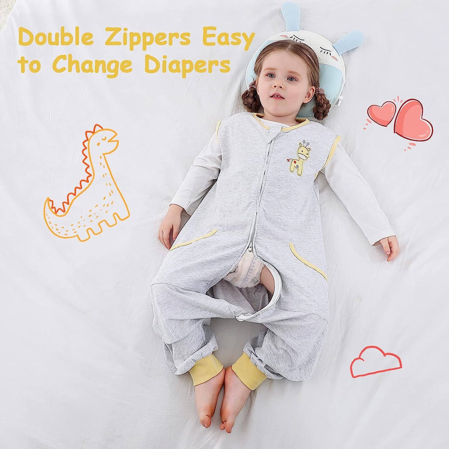 HOMEAL Baby Sleep Sacks Toddler Sleep Sack with Feet Grey