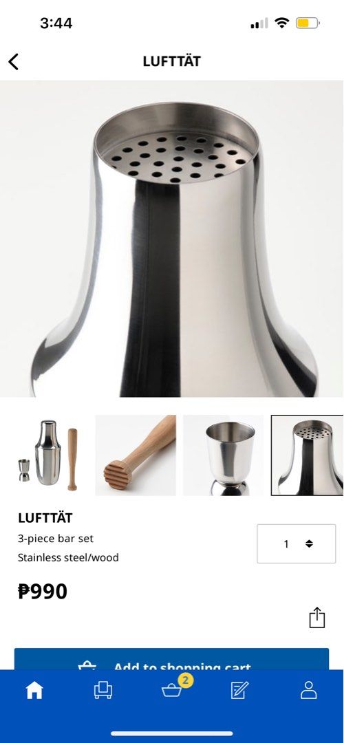 LUFTTÄT 3-piece bar set, stainless steel/wood - IKEA