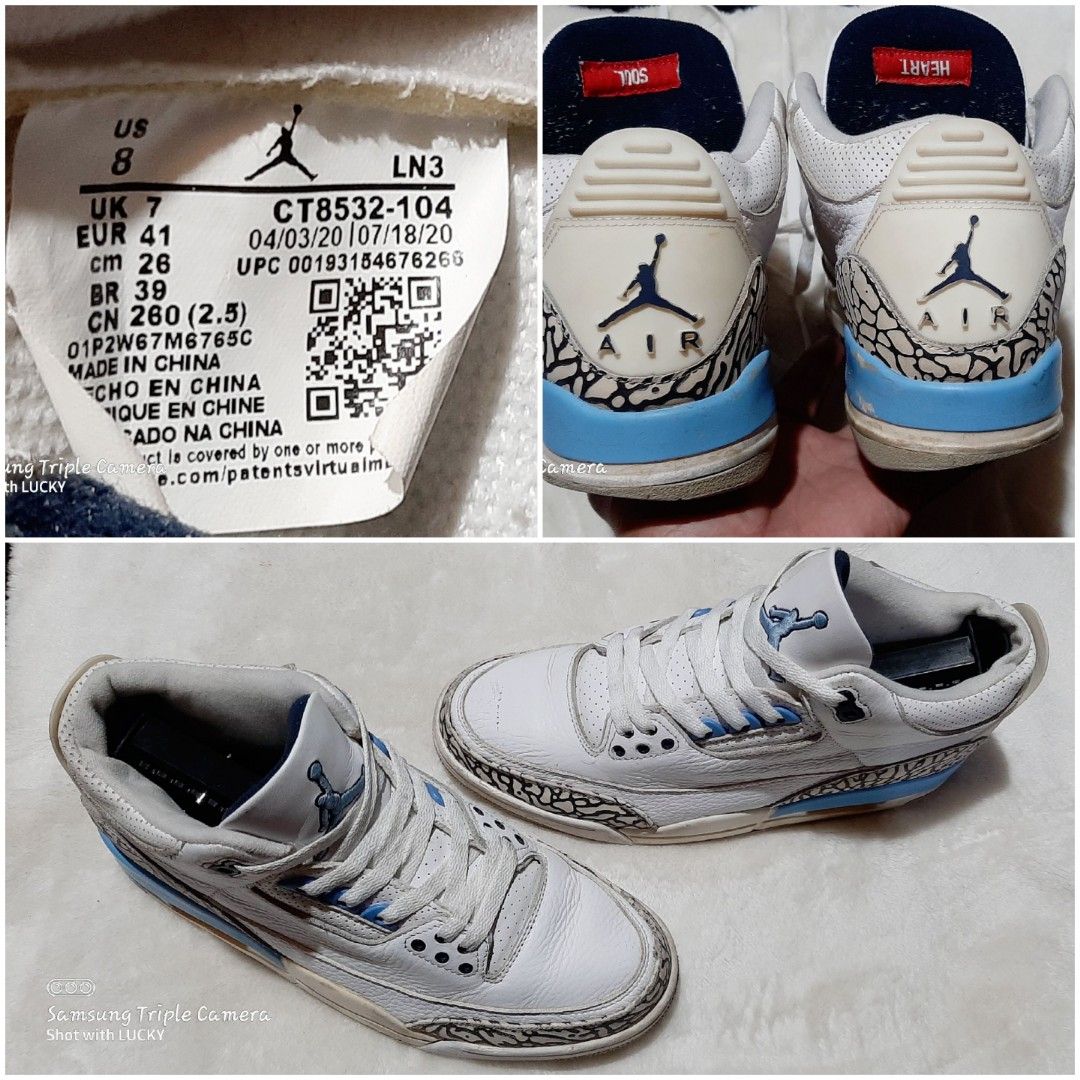 Jordan 3 Retro UNC 8 us men / 41 euro