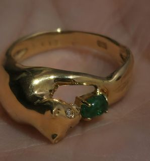 K18 Yellow Gold Ring Panther Emerald