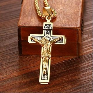 Kalung salib corpus pria anti karat asli import
