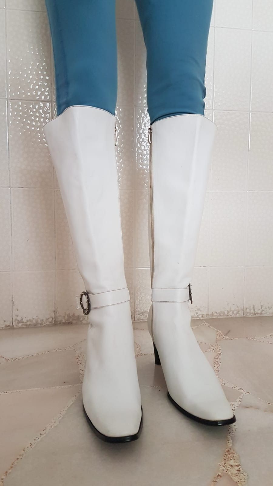 60's white top knee high boots