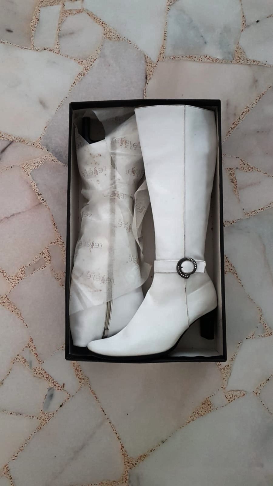 Knee High Italian Leather Boots in Daring White