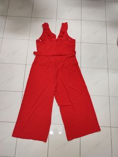 L size Dorothy Perkins Jumpsuits rompers lady wear size 40 V shape Neck Strings on waist Bright Pinky Color