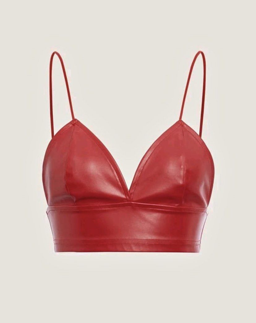 Red leather bralette store