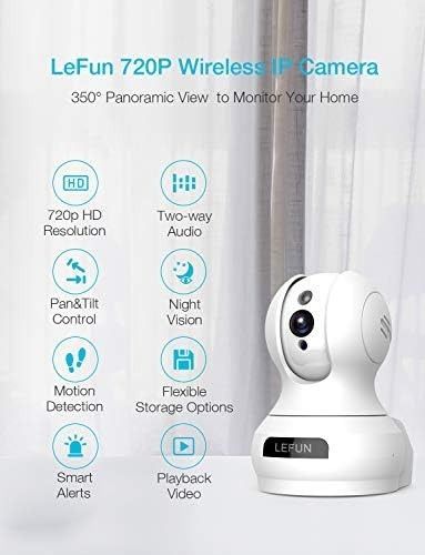 Lefun Wireless IP 720P Indoor Camera with Motion Detection Night Vision 2 Way Audio Pan Supports 2.4G Wi Fi Baby Camera Nanny Camera