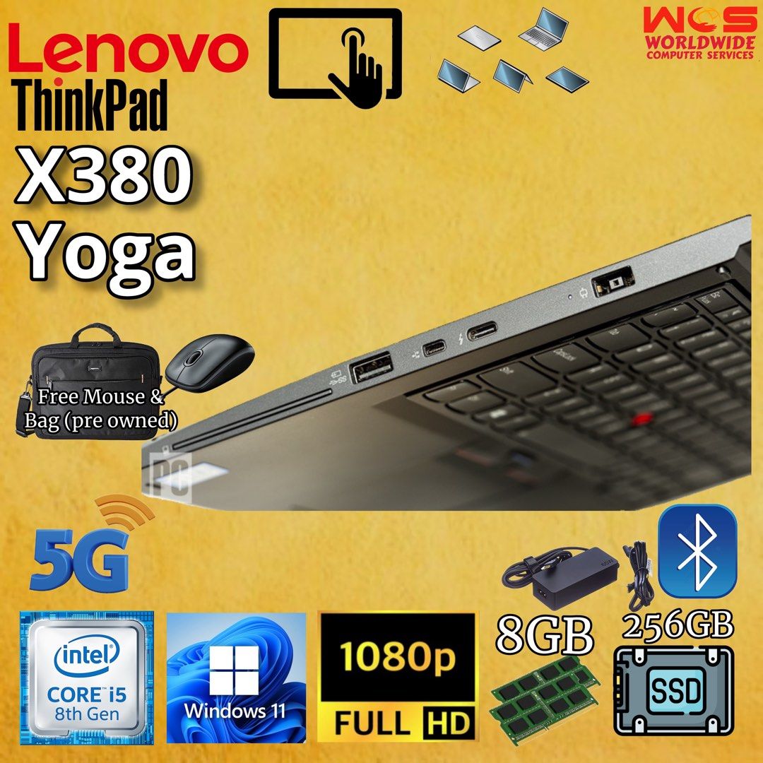Lenovo ThinkPad X380 Yoga – 13.3″ Touch Screen 2 in 1 Laptop, i5 8th  Generation 8Gb Ram 256GB SSD with bag & mouse, Windows 11 Pro (Refurbished  ...