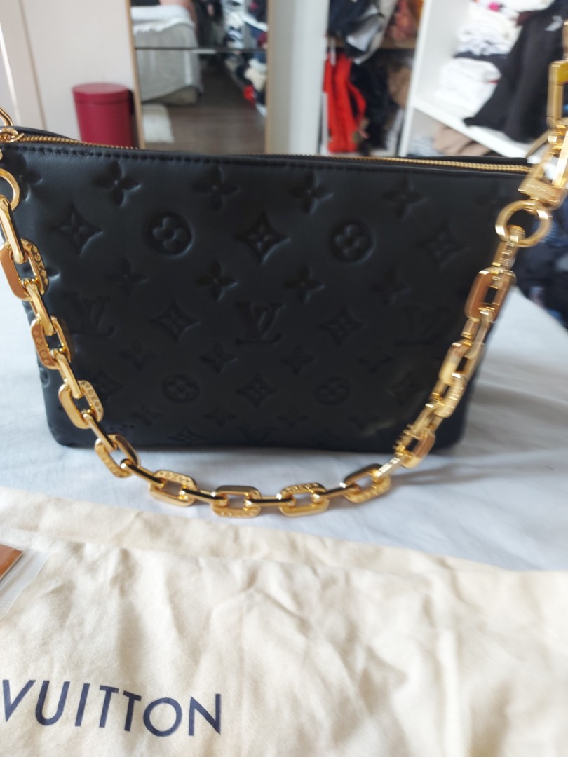 Louis Vuitton Shoulder Coussin Mm with Gold Chain Black Leather