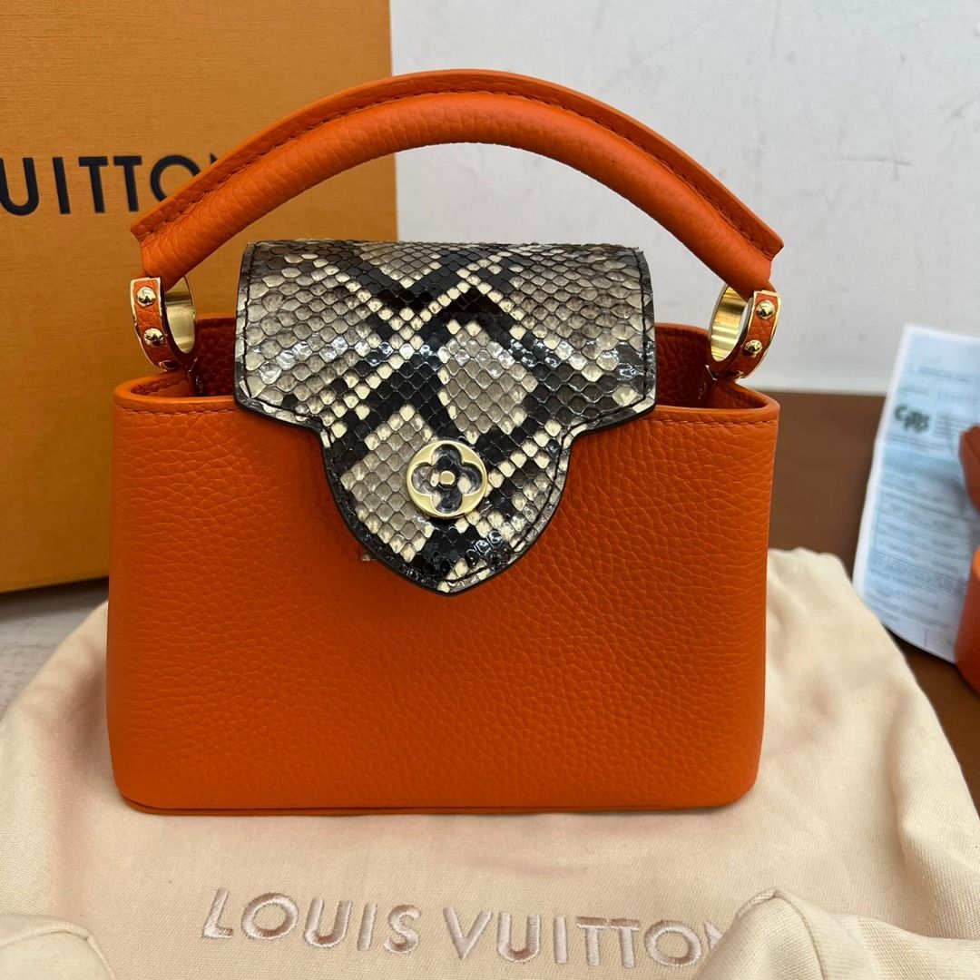 LOUIS VUITTON Capucines Mini Taurillon Python Leather Satchel Bag Topa