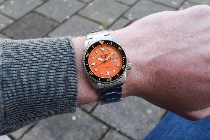 Lowest Price Seiko 5 Sports SKX SERIES SRPK35 Men s Unisex Automatic Orange 38mm Dial Stainless Steel Watch srpk35 srpk35k srpk35k1 Birthday gift