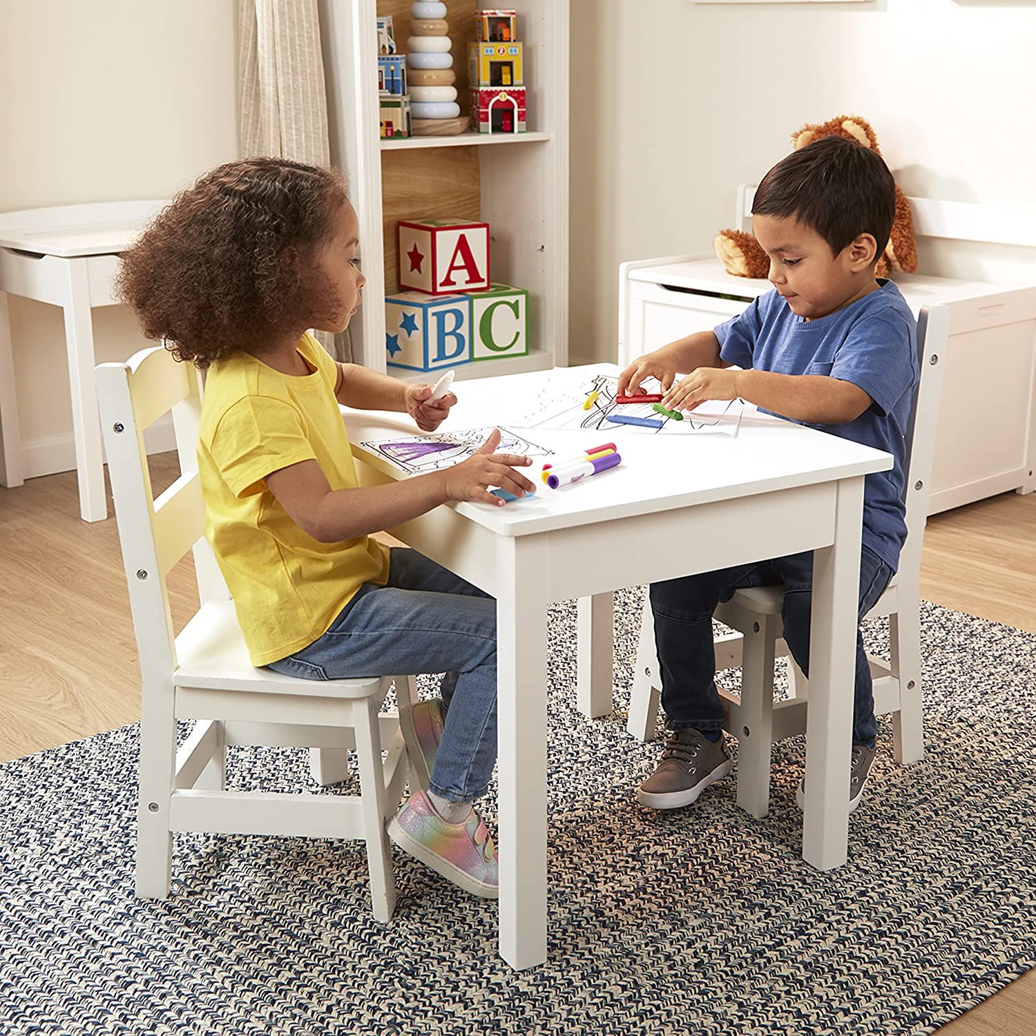 Melissa and Doug Wooden Table Chairs Set White 3 Pieces 30225