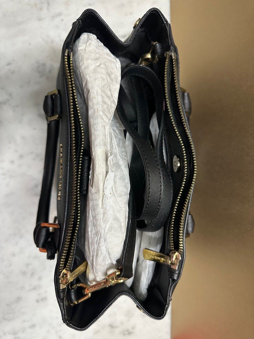 Michael Kors Sutton Medium Saffiano Leather Black Satchel Bag Authentic with dust bag