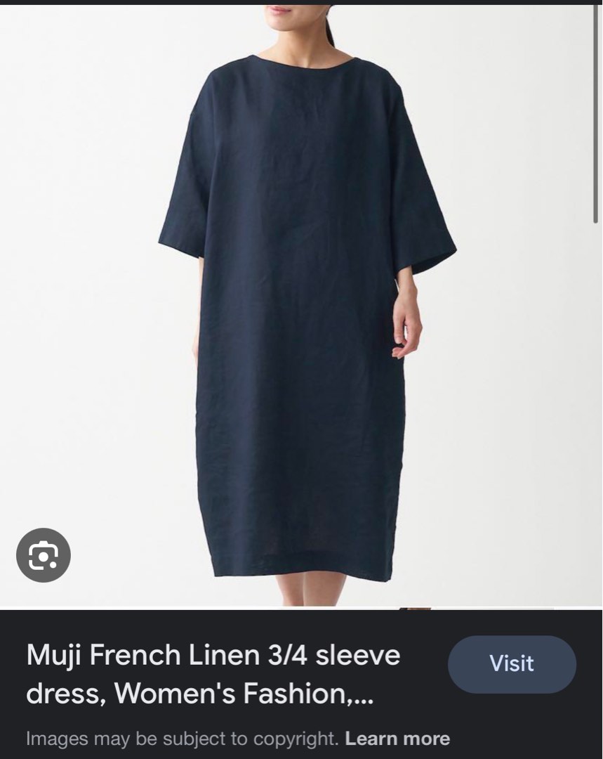Muji French linen dress charcoal size s Women s Fashion Dresses Sets Dresses on Carousell