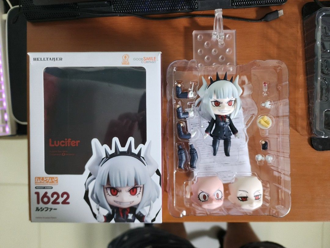 Nendroid Helltaker Lucifer (Category: Toy Figures) located in Singapore. Submitted by kefdebef (Listing ID 1237409855, Image 4). Description: Nendroid of Lucifer from Helltaker Full box set, no missing pieces Note: hand to hold pancake is broken.