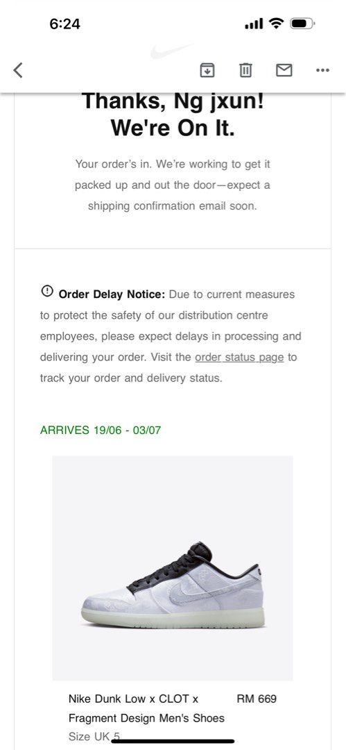Nike dunk low x clot x fragment uk5 us5.5 Men s Fashion Footwear