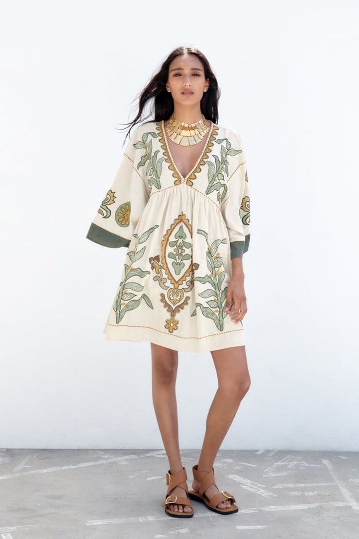 NWT Zara Embroidered Linen Blend Dress on Carousell