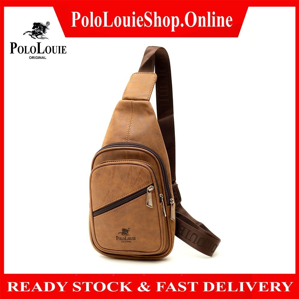 Original Polo Louie Men s Crazy Horse Leather Chest Bag Crossbody