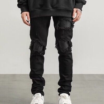 Mens black ripped outlet biker jeans