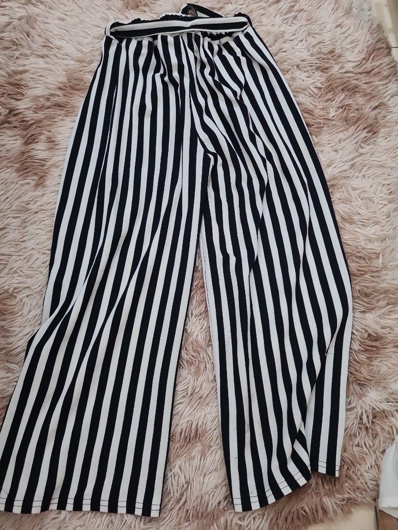 Black white vertical striped pants clearance