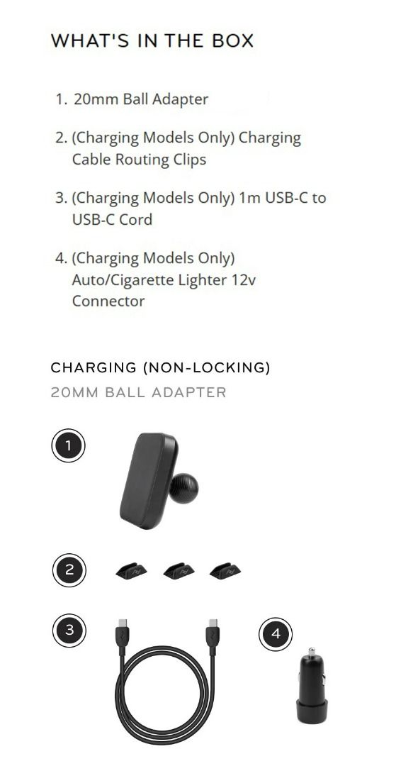 Peak Design Car Mount Charging 20mm Ball Adapter SKU MCMAFBK1