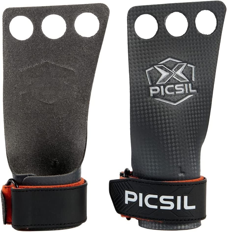 PICSIL RX Carbon Grips 3 Holes, Hand Made, Hand Grips for Weightlifting