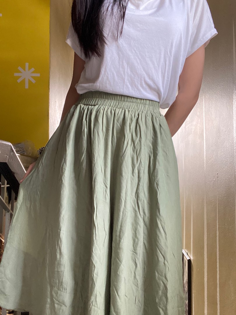 Pistachio green long skirt, Women's Fashion, Bottoms, Skirts on Carousell