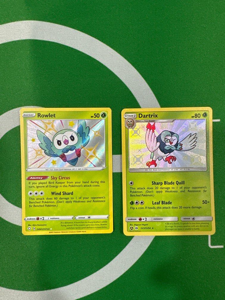 Pokmon cards Shiny Rowlet set, Hobbies & Toys, Toys & Games on Carousell