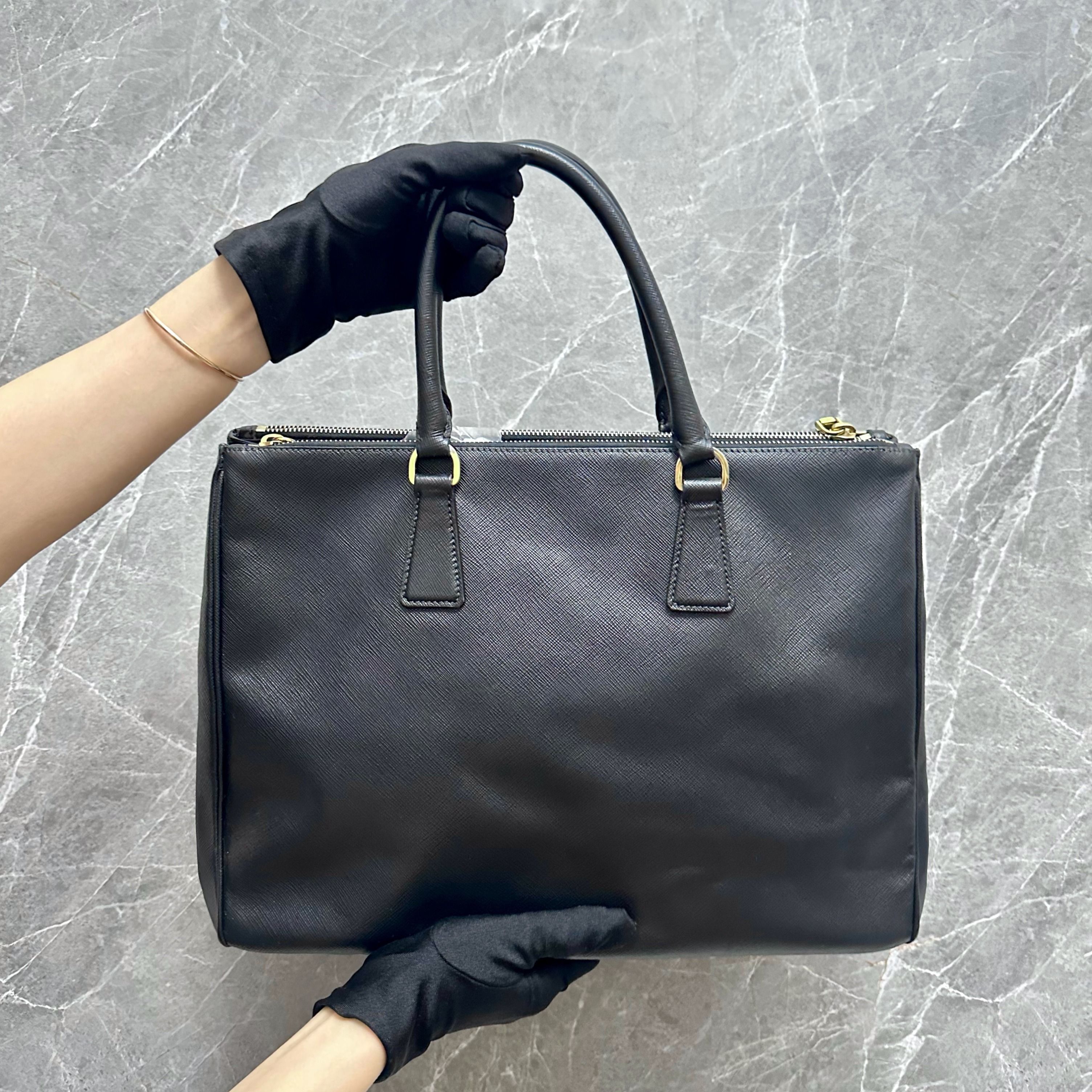 Prada Saffiano Medium Executive Tote Bag, Black (Nero), Double Zip