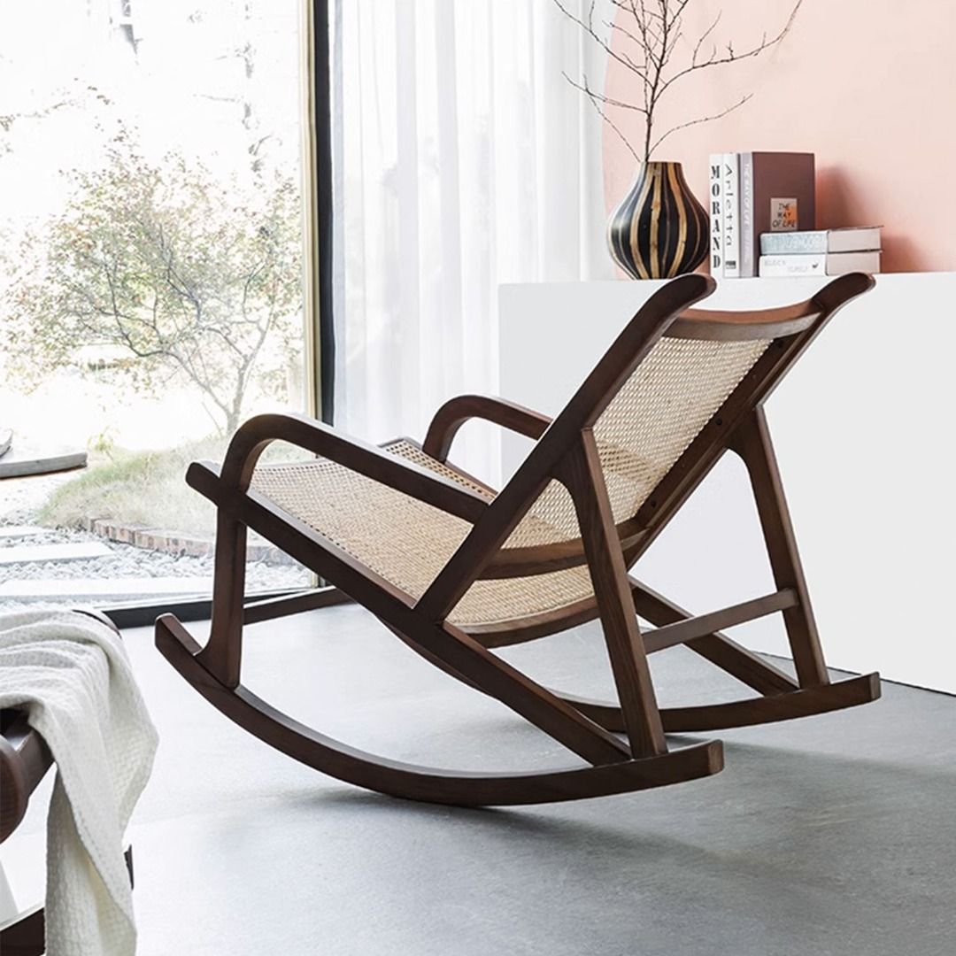 Presenthem Sleek and Modern Cane Mesh Rocking Chair with Rattan
