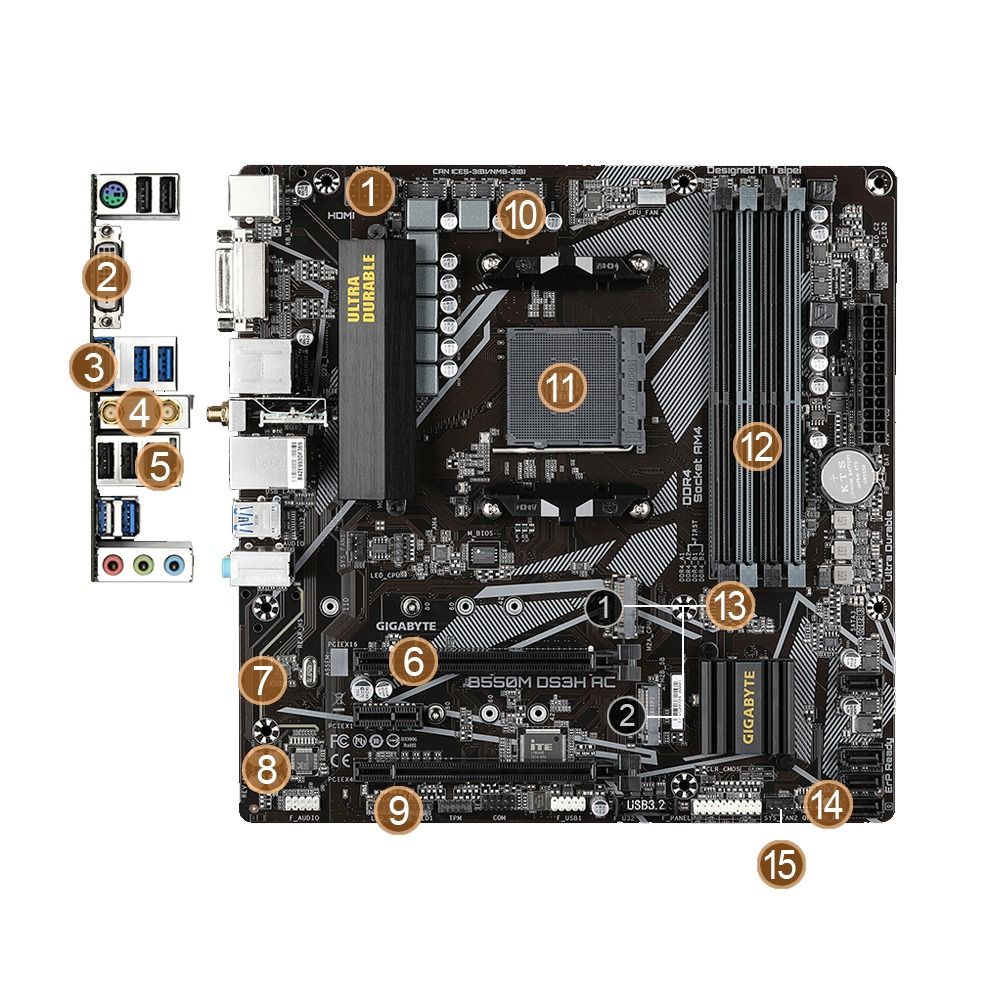 Refurbished Gigabyte B550M DS3H AC AMD B550 Ultra Durable Motherboard