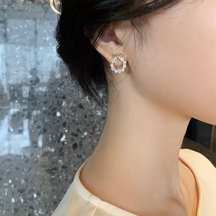 Pearl Bow Earring. Hook Pearl CZ Bow Earrings Fashion Jewelry Wholesale |  JR Fashion Accessories