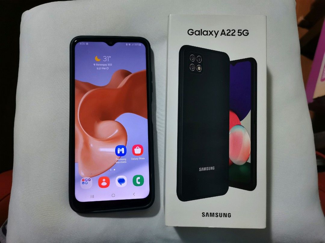 SAMSUNG A22 5G (Like New) with FREE CASING (Category: Samsung) located in Manila. Submitted by angelcru8 (Listing ID 1237468619, Image 1). Description: Samsung A22 5G Rom :128Gb Ram: 6Gb Color : Gray With FREE CASING (pls see pic attached) Used for 6months only No known scratches What you see is what you get.