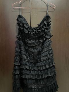 Self Portrait inspired Black Ruffle Lace Tube Cocktail Dress