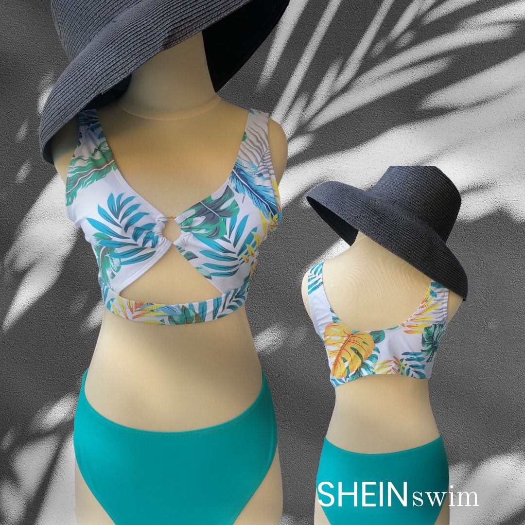 SHEIN Green Flower Bikini Set on Carousell