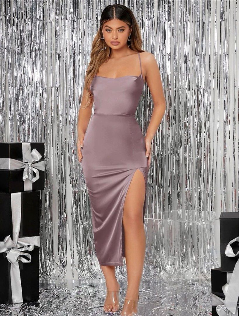 shein sxy split detail satin cami bodycon dress SHEIN SXY Split Detail Satin Cami Bodycon Dress
