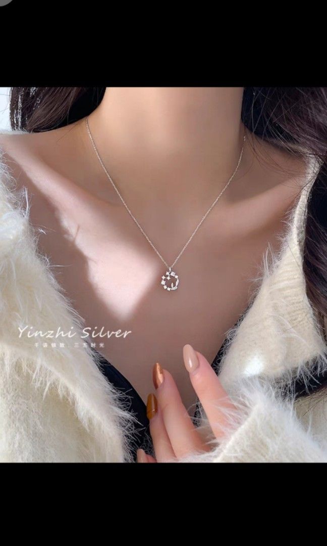 Sterling silver 925 flower diamond necklace