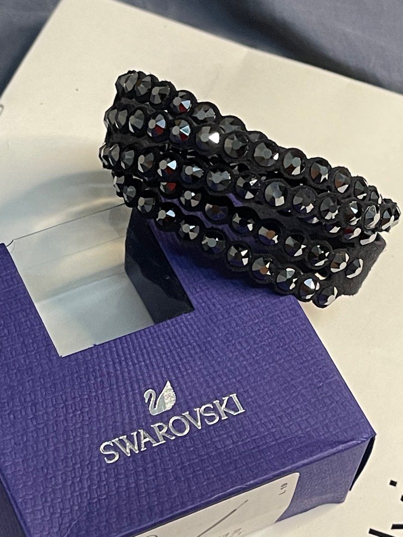 Swarovski 1179237 Women's Slake Black Alcantara Crystal Accented Twist