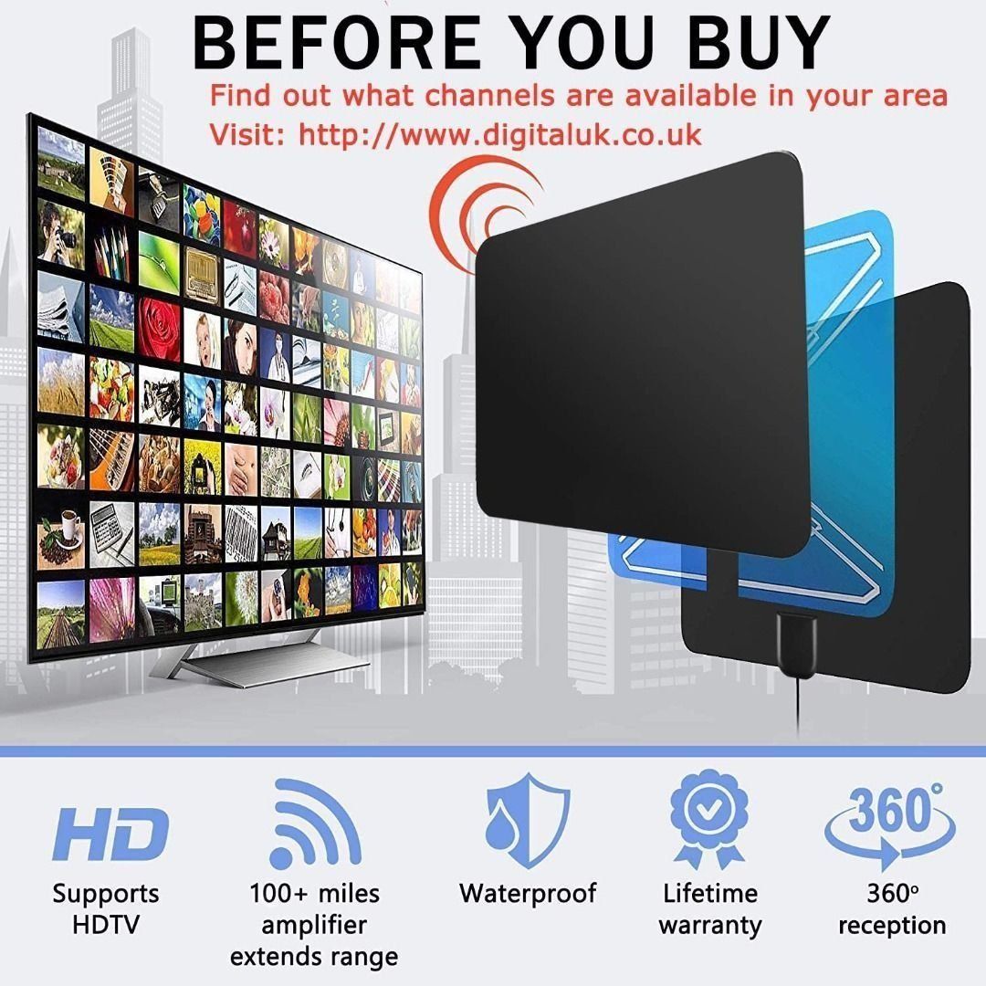 T701 TV Indoor Aerial for Digital Freeview 4K 1080P HD VHF UHF for