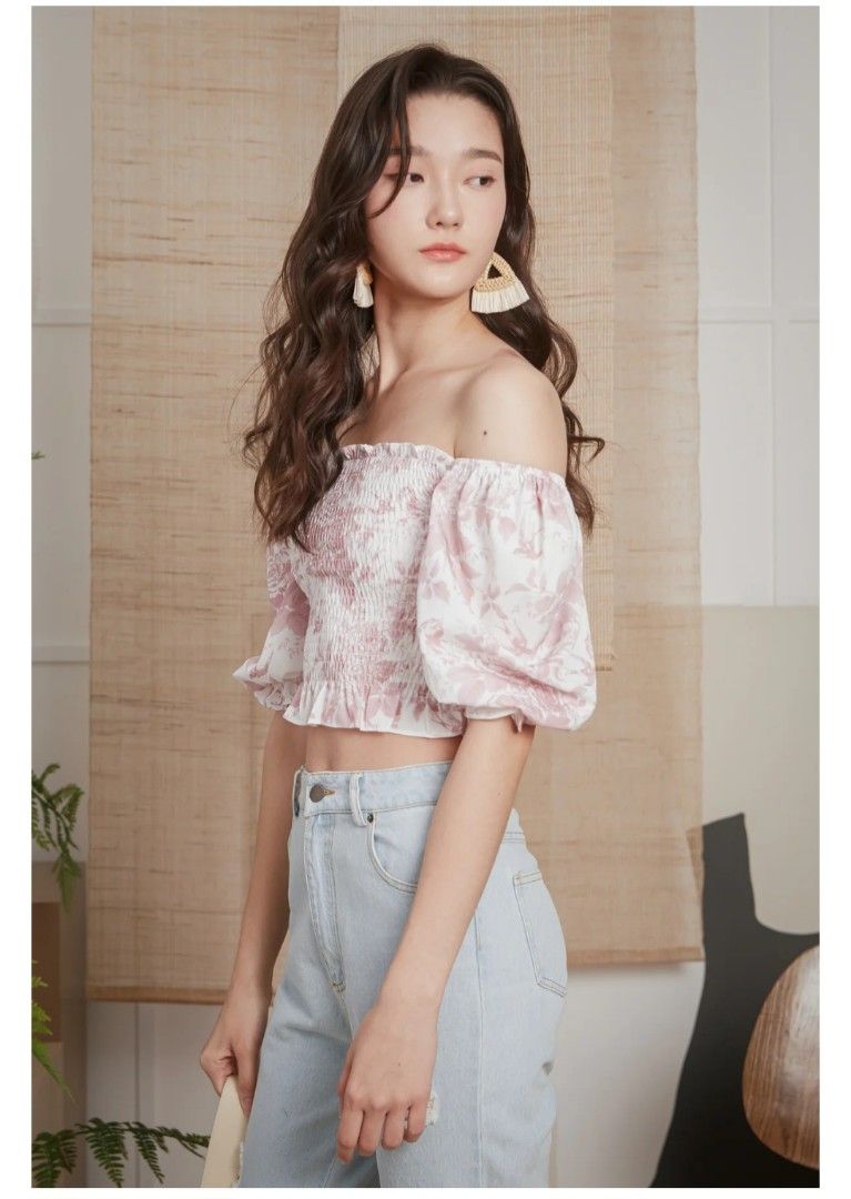 Callipygian smocked cheap taffeta crop top