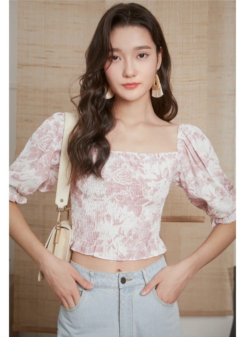 Callipygian smocked clearance taffeta crop top
