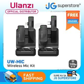 Ulanzi UW-MIC 2.4GHz Wireless 1000mAh Lavalier Lapel Microphone System with USB Type-C / Lightning Connector with Charging Case, LED Indicators, 100m Transmission Distance for Mobile Phones and Devices (Black) | 3075, 3076 | JG Superstore