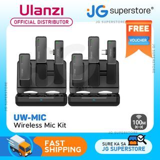 Ulanzi UW-MIC 2-Pcs 2.4GHz Wireless 1000mAh Lavalier Lapel Microphone System with USB Type-C / Lightning Connector with Charging Case, LED Indicators, 100m Transmission Distance for Mobile Phones and Devices (Black) | 3077, 3078 | JG Superstore