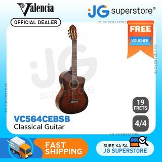 Valencia VC564 4/4 6-String Nylon Classical Guitar 19 Frets with Pickups, for Musicians (Brown Sunburst) | JG Superstore